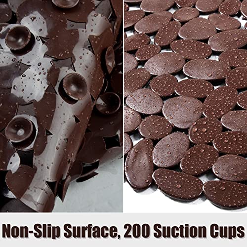 SONGZIMING Bathtub Mat Non Slip Pebble Bath Shower Mat with Drain Holes, Suction Cups Mat for Tub (16" W x 35" L,Brown) - Image 2