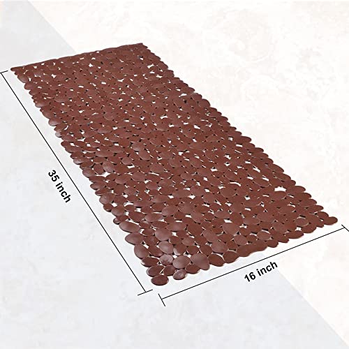 SONGZIMING Bathtub Mat Non Slip Pebble Bath Shower Mat with Drain Holes, Suction Cups Mat for Tub (16" W x 35" L,Brown) - Image 3