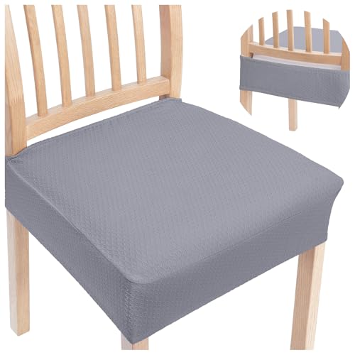 Smiry Stretch Jacquard Seat Covers for Dining Room Chairs Set of 2, Removable Washable Chair Seat Protector Slipcovers, No Rear Covers, Grey - Image 1