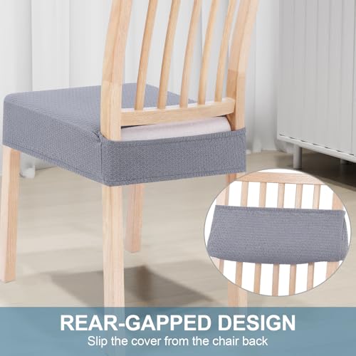 Smiry Stretch Jacquard Seat Covers for Dining Room Chairs Set of 2, Removable Washable Chair Seat Protector Slipcovers, No Rear Covers, Grey - Image 3