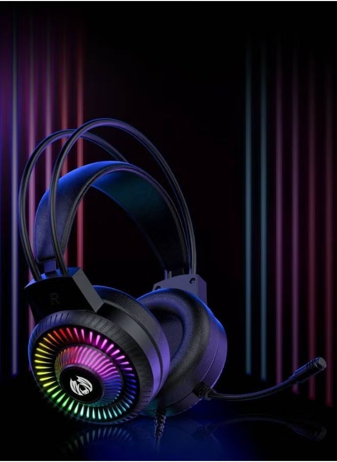 JAJEEK H82 Wired RGB Gaming Headset with Microphone, 3.5mm Audio Jack, USB Connection, LED Backlight, Noise-Cancelling Mic, Comfortable Ear Cushions, for PC, PS4, Xbox – Perfect for Gamers Seeking High-Quality Sound and Immersive Audio - Image 2