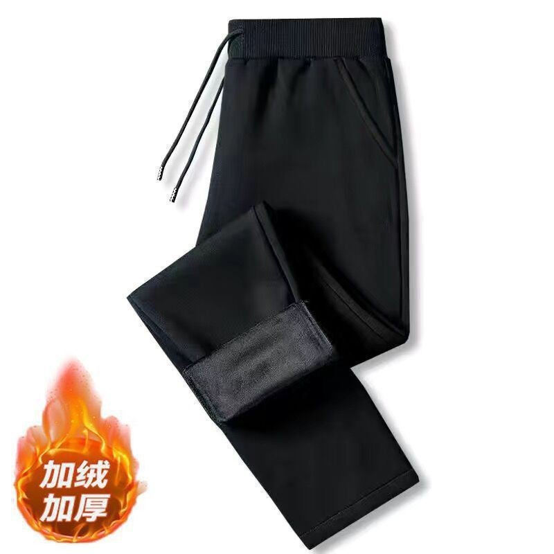 Korean Style Mens Casual Fleece-Lined Warm Sports Pants Fleece black 