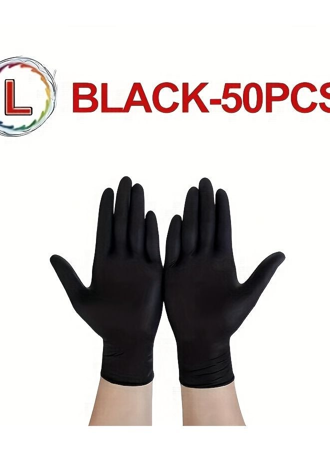 50 قطعة من قفازات PVC المتينة ذات الاستخدام الواحد، سوداء، متعددة الأغراض، خالية من اللاتكس للتنظيف - Image 1