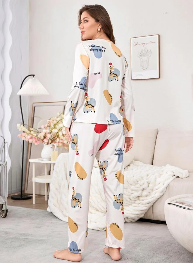 تايك تو مجموعة من تيشيرت بأكمام طويلة جرافيك وبيجاما