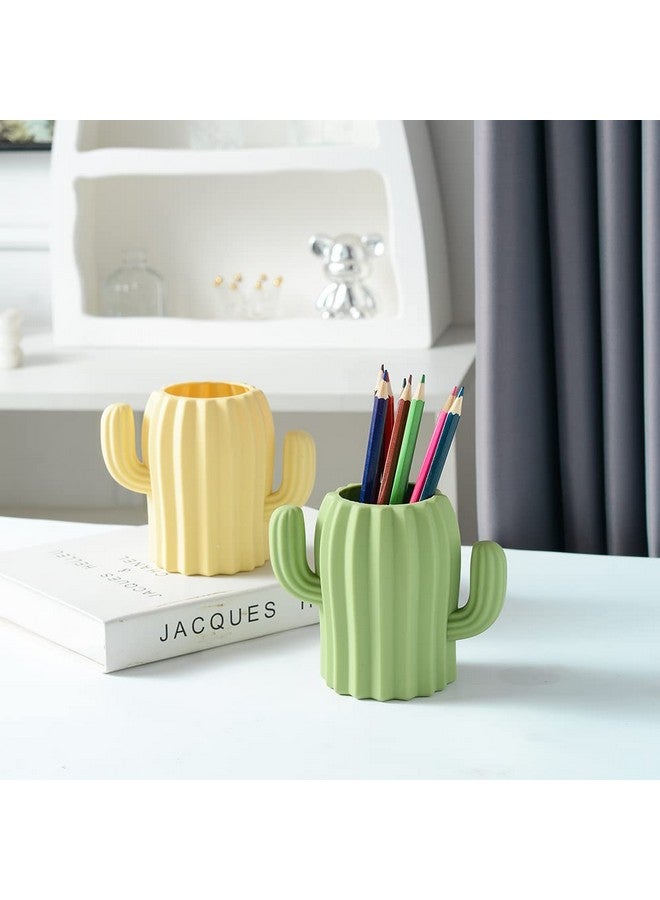 YOSCO Silicone Pen Holder Cactus Pencil Holder Cute Pens Cup For Desk For Kids Office Decor Desk Accessories Pen Pot Desk Organizer (Green) - Image 3