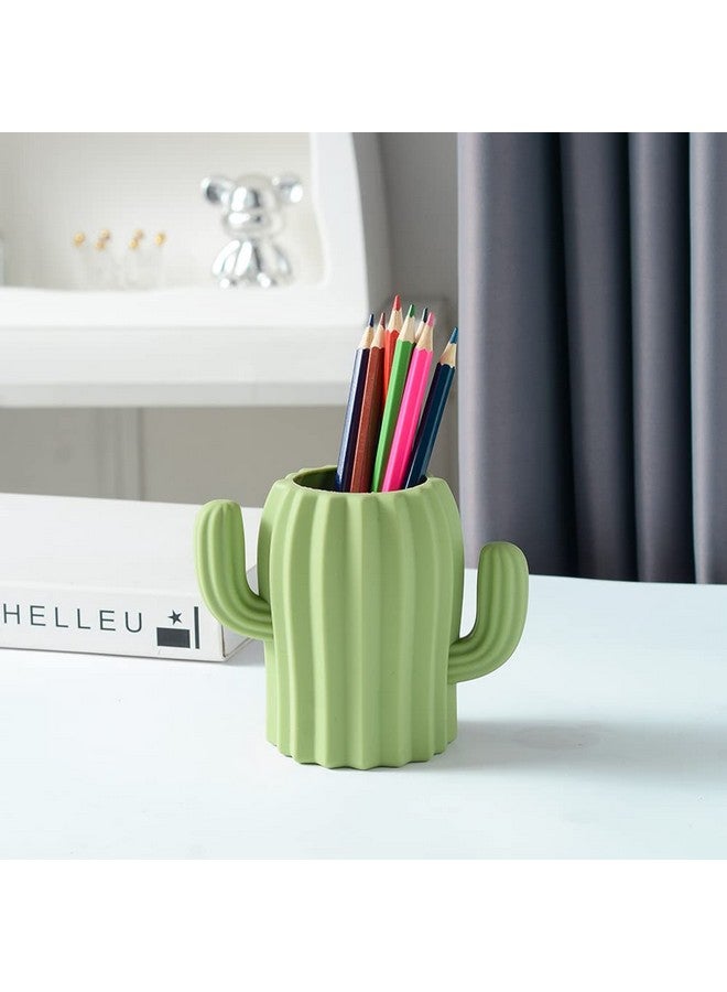 YOSCO Silicone Pen Holder Cactus Pencil Holder Cute Pens Cup For Desk For Kids Office Decor Desk Accessories Pen Pot Desk Organizer (Green) - Image 5
