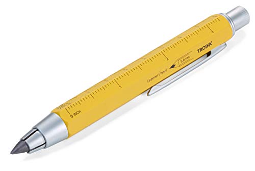 TROIKA ZIMMERMANN 5,6 – PEN56/YE – Carpenter's pencil – clutch pencil (5.6 mm HB lead) – centimetre/inch ruler – 1:20 m/1:50 m scale – brass – laquered – yellow – TROIKA-original - Image 1
