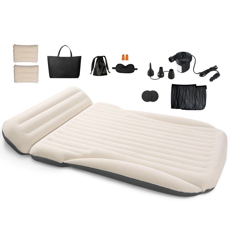 Ciremiv Car Bed with The Most Complete Sleeping Accessories,Leakproof Durable Car Mattress, with Pillow & Pump|for SUV Minivan Mpv Road Trip Inflatable Bed,Single-Sided Flocking Off-White + Gray - Image 1