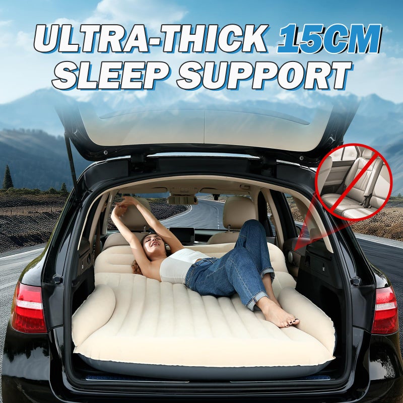 Ciremiv Car Bed with The Most Complete Sleeping Accessories,Leakproof Durable Car Mattress, with Pillow & Pump|for SUV Minivan Mpv Road Trip Inflatable Bed,Single-Sided Flocking Off-White + Gray - Image 4