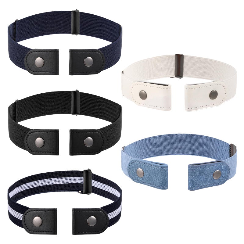 BOHUIZ 5 Pack No Buckle Invisible Stretch Belt, Comfortable Buckle-Free Elastic Belts for Women Invisible Belt Stretch Belts for Men Jeans Pants - Image 1