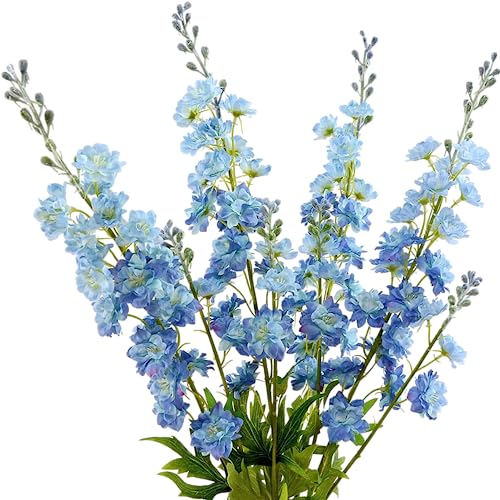ZYTUYO 4PCS Light Blue Delphinium Artificial Flower 335 Long Larkspur Stem Plant Floral Silk Flowers Faux Bouquets for Tall Floor Vase Home Garden Outdoor Wedding Arrangement Decor H005FYC - Image 1