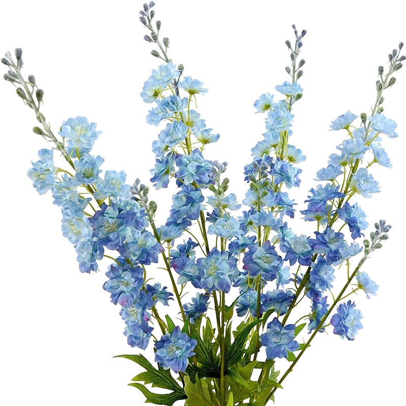 ZYTUYO 4PCS Light Blue Delphinium Artificial Flower 335 Long Larkspur Stem Plant Floral Silk Flowers Faux Bouquets for Tall Floor Vase Home Garden Outdoor Wedding Arrangement Decor H005FYC - Image 2