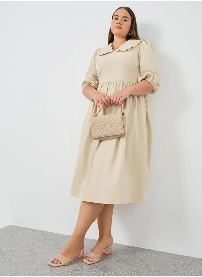 ستايلي Styli Plus Size Peter Pan Balloon Sleeves A-Line Midi Dress