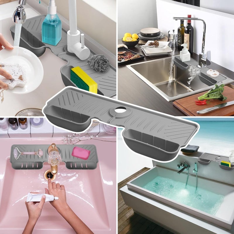 GLOWICK Glwick 3 in 1 Kitchen Sink Splash Guard Kitchen Sink Organization Silicone Faucet Drying Mat for Home Kitchen Bathroom Laundry Sink Farmhouse Bar Space Saving 1Pcs - Image 2