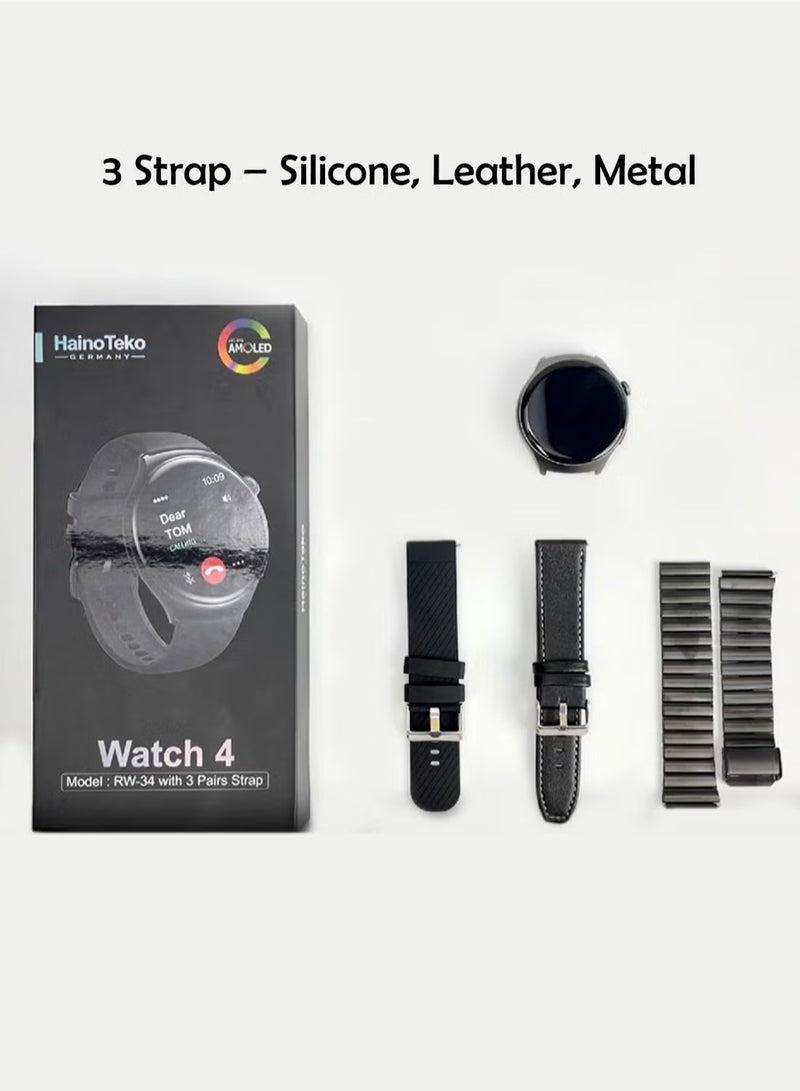 Haino Teko RW-34 AMOLED Display Smart Watch with 3 Pairs of Straps for Men and Boys – Stylish, Durable, Fitness Tracker, Waterproof, and Long Battery Life – Compatible with Android & iOS Devices – Perfect Gift for Men - Image 5