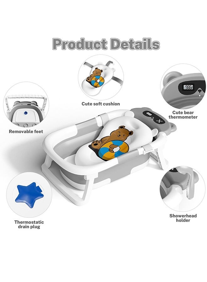 GUDOO حوض استحمام محمول للأطفال مع وسادة أطفال، حوض استحمام للأطفال الصغار قابل للطي - Image 2