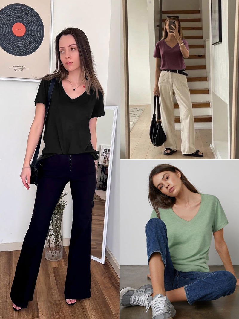 ATHMILE Womens Tops Shirts for Women Short Sleeve V Neck Tee Summer Fashion Trendy Soft Casual Spring Clothes Outfits Beach Black - Image 5