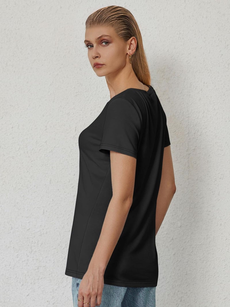 ATHMILE Womens Tops Shirts for Women Short Sleeve V Neck Tee Summer Fashion Trendy Soft Casual Spring Clothes Outfits Beach Black - Image 3