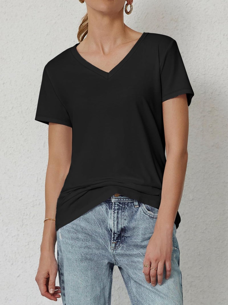 ATHMILE Womens Tops Shirts for Women Short Sleeve V Neck Tee Summer Fashion Trendy Soft Casual Spring Clothes Outfits Beach Black - Image 2