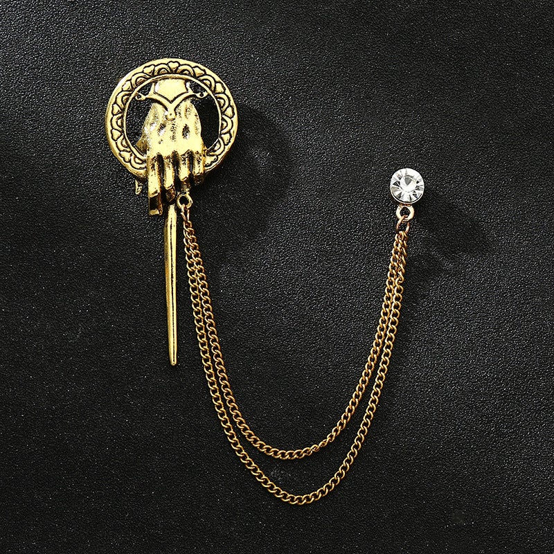 Mens Guitar Brooch Korean Suit Accessory Eagle Pin The Hand of Power Gujin 