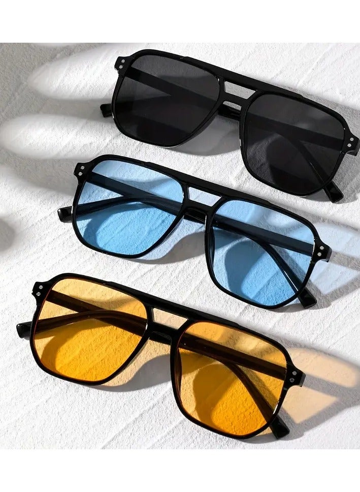 كوالتي 3 قطع، نظارات عصرية للجنسين، إطار مربع، نظارات عصرية للرجال والنساء، ألوان متنوعة - Image 1