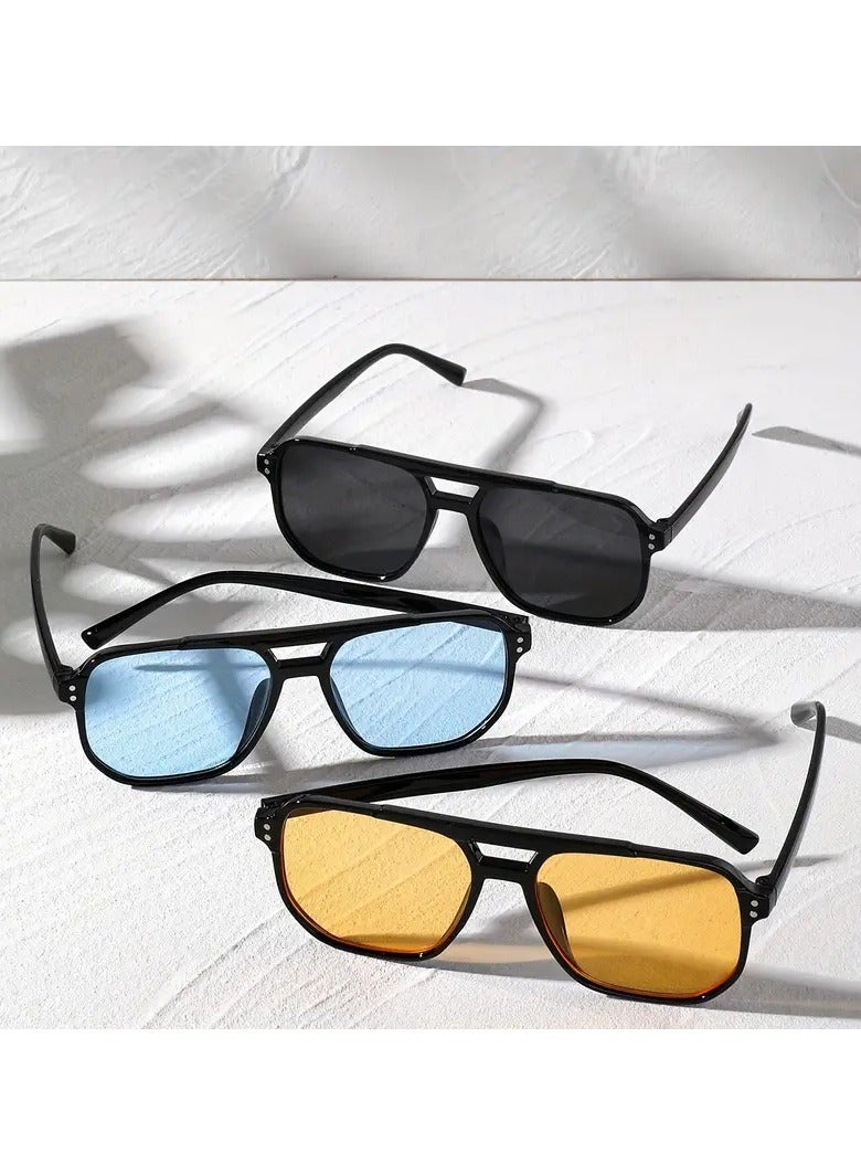 كوالتي 3 قطع، نظارات عصرية للجنسين، إطار مربع، نظارات عصرية للرجال والنساء، ألوان متنوعة - Image 3