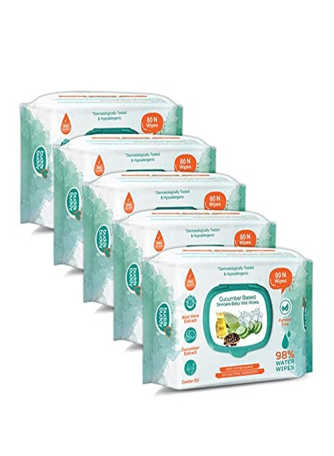 BuddsBuddy Cucumber Based Natural Wipes for Babies with Lid | Aloe Vera Extract & Castor Oil | Moisturizing wipes for baby skin | Antibacterial Baby Wipes | 400 pieces | Combo of 5 x 80 pieces - Image 1