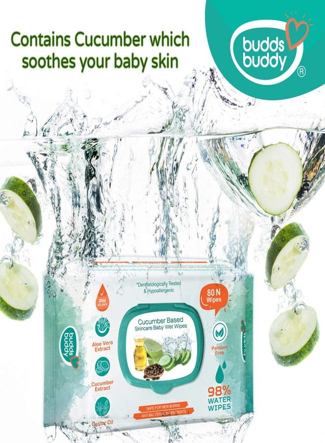 BuddsBuddy Cucumber Based Natural Wipes for Babies with Lid | Aloe Vera Extract & Castor Oil | Moisturizing wipes for baby skin | Antibacterial Baby Wipes | 400 pieces | Combo of 5 x 80 pieces - Image 3