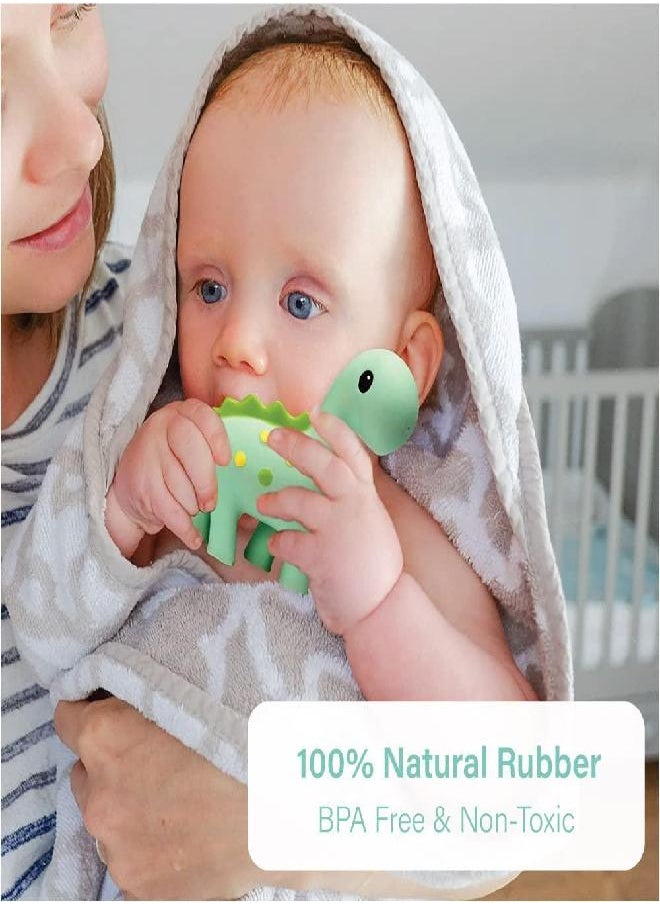 Lil' Llama - Lil' Llama Baby Teething Toys, Dinosaur Teether for Toddler & Baby Boys and Girls, 100% Natural Rubber Squeaker, BPA-Free, Soothe Sore Itchy Gums & Teething Pain (Dinosaur) - Image 1