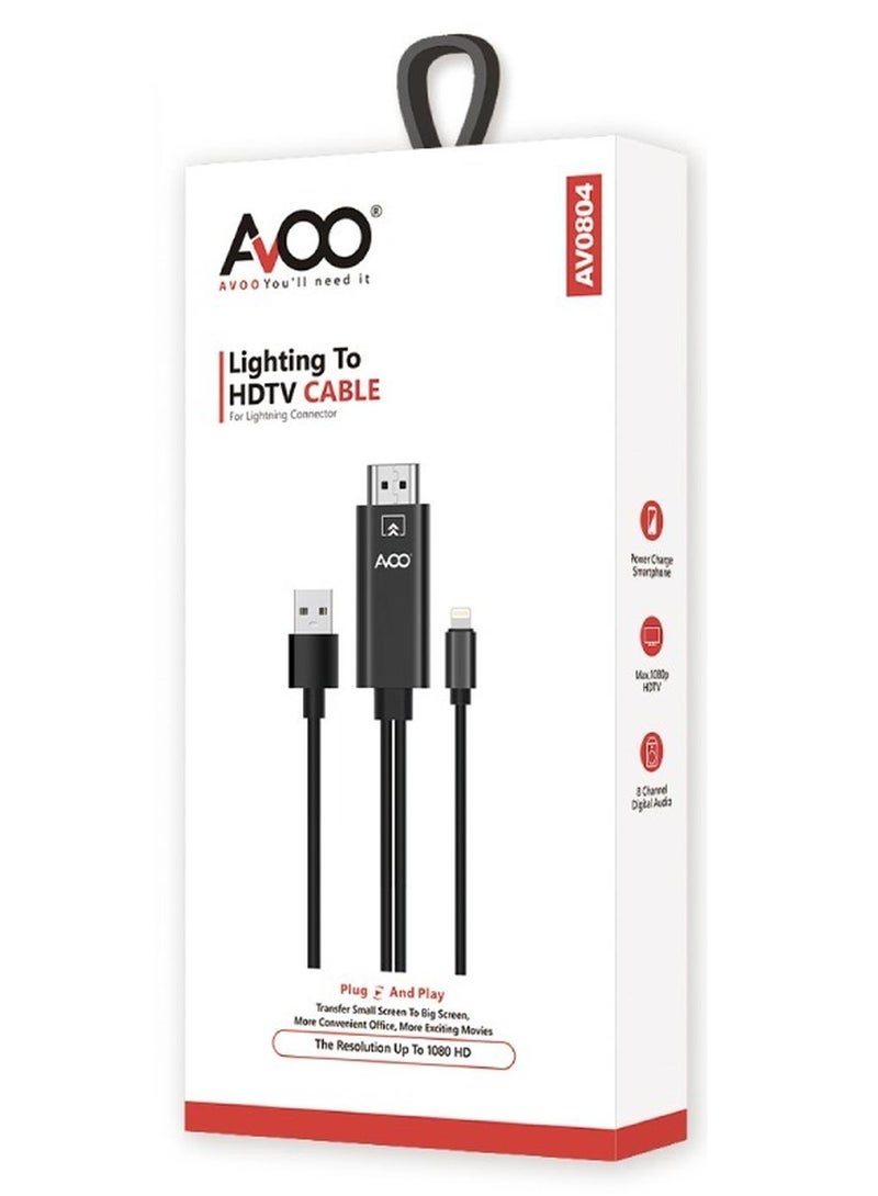 AVOO Lightning To HDMI Audio Cable HD TV AV HDTV Video Adapter for Iphone 5S/6S/7 - Image 1
