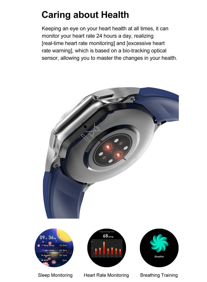 RollsTimi  Men's Exquisite Bluetooth Smartwatch, 1.43 Inch Full Screen Touch, Black Silicone Strap，Answering/Making Calls, Sports Sleep Heart Rate Monitoring, Universal For Android 4.4 And IOS 10.0 Systems, IP68 Waterproof RT--DT Watch X  - Image 5
