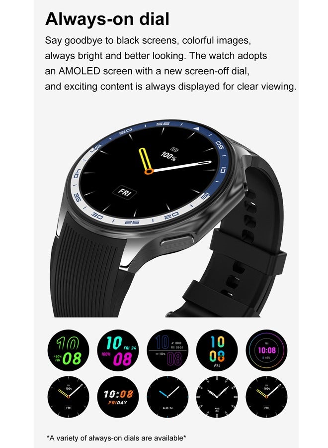 RollsTimi  Men's Exquisite Bluetooth Smartwatch, 1.43 Inch Full Screen Touch, Black Silicone Strap，Answering/Making Calls, Sports Sleep Heart Rate Monitoring, Universal For Android 4.4 And IOS 10.0 Systems, IP68 Waterproof RT--DT Watch X  - Image 3