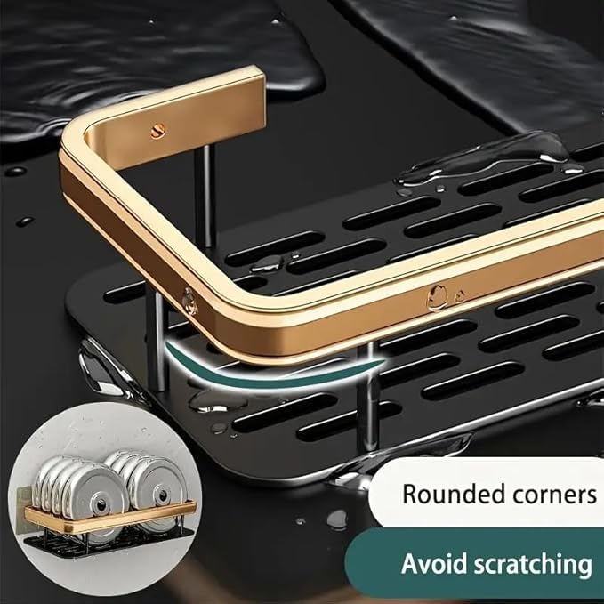 ACUDY Premium Aluminum Shower Caddy Shelf Golden SelfAdhesive Wall Mounted Bathroom Kitchen Organizer SpaceSaving PunchFree Storage Rack Pack of 1 - Image 5