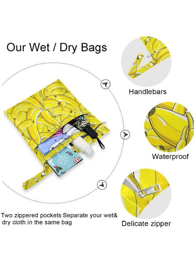 visesunny Yellow Banana 2Pcs Wet Bag with Zippered Pockets Washable Reusable Roomy for Travel,Beach,Pool,Daycare,Stroller,Diapers,Dirty Gym Clothes, Wet Swimsuits, Toiletries - Image 5
