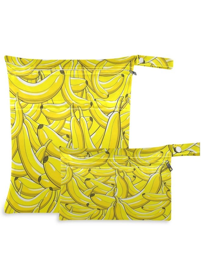 visesunny Yellow Banana 2Pcs Wet Bag with Zippered Pockets Washable Reusable Roomy for Travel,Beach,Pool,Daycare,Stroller,Diapers,Dirty Gym Clothes, Wet Swimsuits, Toiletries - Image 1