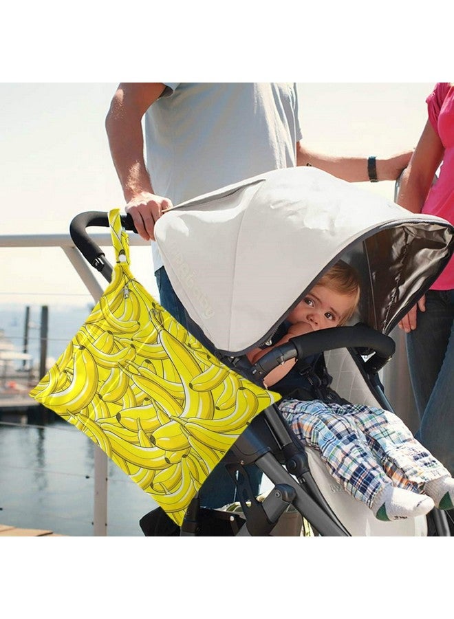 visesunny Yellow Banana 2Pcs Wet Bag with Zippered Pockets Washable Reusable Roomy for Travel,Beach,Pool,Daycare,Stroller,Diapers,Dirty Gym Clothes, Wet Swimsuits, Toiletries - Image 2