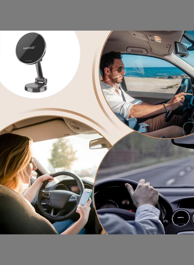 NOXO Magnetic Wireless Car Charger Holder HDN-8 – Fast Charging, Foldable & Hands-Free for iPhone, Samsung (Qi-Compatible) - Image 5