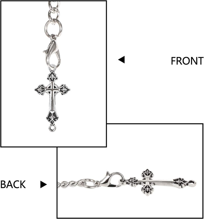 TREEWETO Men's Double Albert Chain Pocket Watch Curb Link Key Chain 3 Hooks with Antique Cross Pendant Design Charm Fob T Bar - Image 5