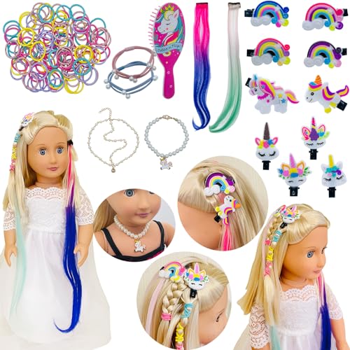 SAIBURAZ 18 inch Doll Hair Accessories for American OG Dolls Hair Brush Rainbown Unicorn Kit Accessories Girl DollsShaped Head Childrens GiftNo Doll - Image 1