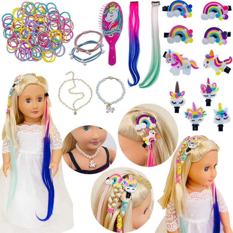 SAIBURAZ 18 inch Doll Hair Accessories for American OG Dolls Hair Brush Rainbown Unicorn Kit Accessories Girl DollsShaped Head Childrens GiftNo Doll - Image 3