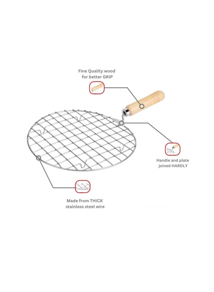 Ayda Round Roster Roti Papad Chapati Toast Paneer Grill Stand Wooden Handle Stainless Steel Net-Roaster - Image 2