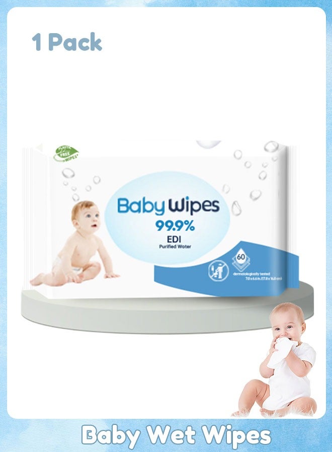 Sharpdo Baby Water Wipes, Soothing & Protecting Wet Wipes, Biodegradable Wipes, for Baby Boys & Girls, 60 Count (1 Pack) - Image 1