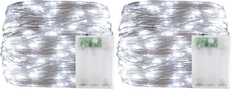 YAOZHOU Christmas Decorations Cool White Fairy String Lights, Battery Operated with Timer, 2 Pack Total 33FT 100 Led Mini Battery Powered Twinkle Mason Jar Waterproof Firefly Lights DIY Party - Image 1