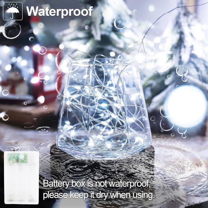 YAOZHOU Christmas Decorations Cool White Fairy String Lights, Battery Operated with Timer, 2 Pack Total 33FT 100 Led Mini Battery Powered Twinkle Mason Jar Waterproof Firefly Lights DIY Party - Image 4