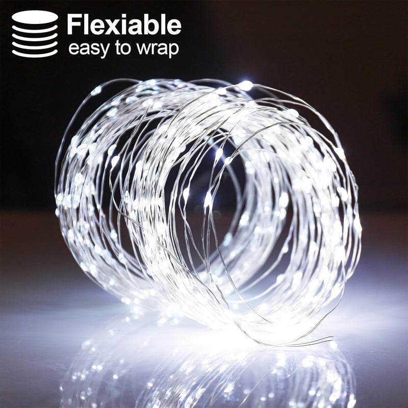 YAOZHOU Christmas Decorations Cool White Fairy String Lights, Battery Operated with Timer, 2 Pack Total 33FT 100 Led Mini Battery Powered Twinkle Mason Jar Waterproof Firefly Lights DIY Party - Image 3