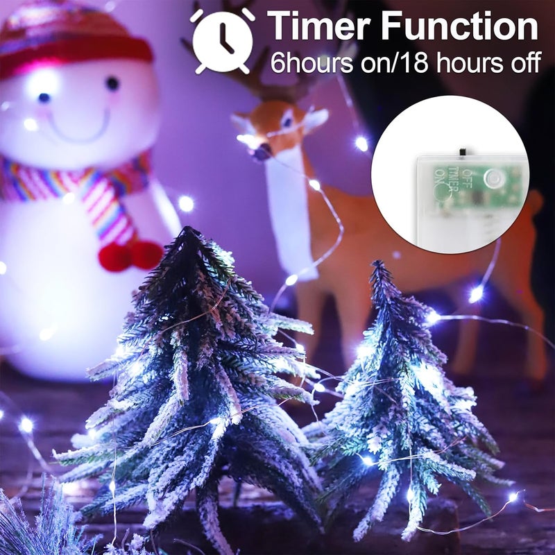 YAOZHOU Christmas Decorations Cool White Fairy String Lights, Battery Operated with Timer, 2 Pack Total 33FT 100 Led Mini Battery Powered Twinkle Mason Jar Waterproof Firefly Lights DIY Party - Image 2