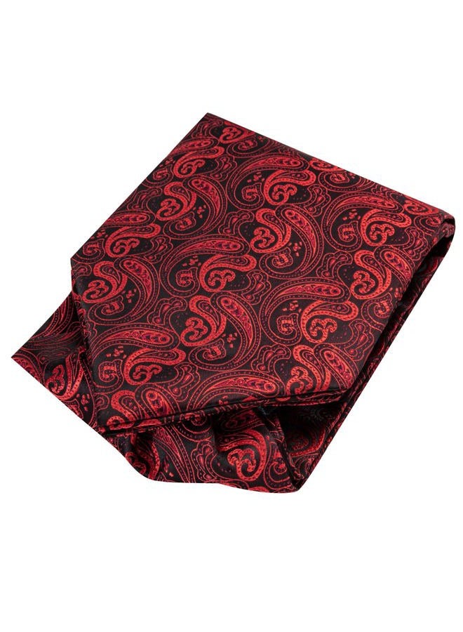 Dubulle Men's Paisley Cravat Ties with Pocket Square and Cufflinks Ascot and Handkerchief Set B Red, M - Image 5