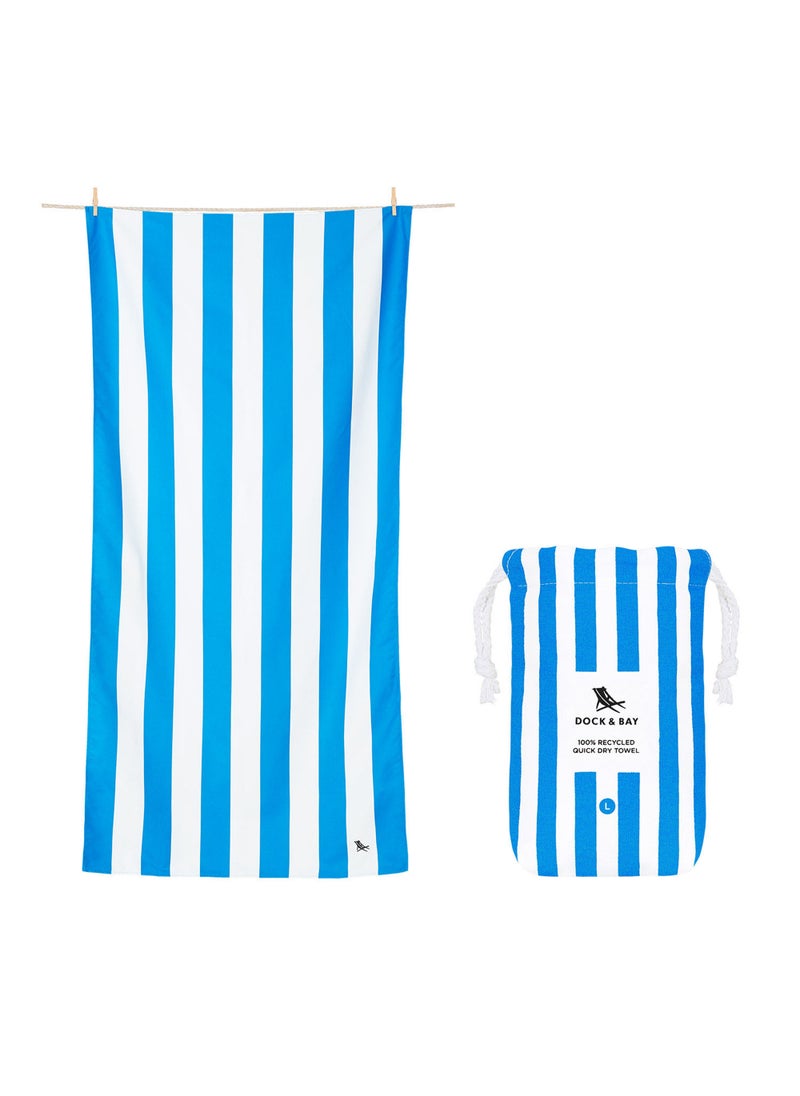 Dock & Bay Dock & Bay Beach Towel, Super Absorbent, Quick Dry, Sand Free, Compact & Lightweight, 100% Recycled Materials, Includes bag - Large (160x90cm) - BONDI BLUE  - Image 1
