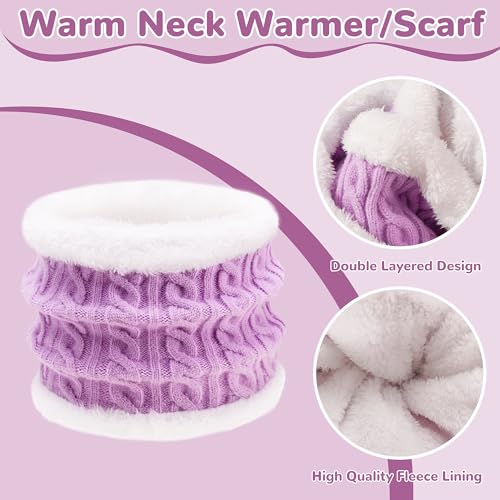 FENELY Girls Winter Hat Scarf Gloves Set for Cold Weather, Kids Beanie Hat Infinity Scarf Knitted Gloves Sets Black Knit Thick Warm Fleece Lined Thermal Set for 6-10 Years Old Boy Baby Toddler Children - Image 5