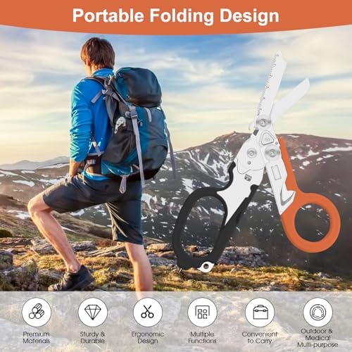 Lemasa 6-in-1 trauma shears - emergency responders, outdoor emergencies, medical staff, and outdoor camping, Gift box packaging with scissors storage K sheaths (Black Orange) - Image 4